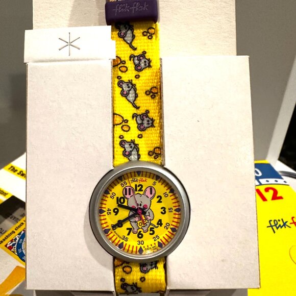 Vintage 1997 Yellow Mouse Theme Flik Flak Kids Swiss Made Watch – New in Box - Picture 6 of 8